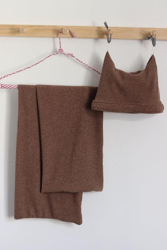 Cat Ear Beanie and Scarf Set - Brown Knit